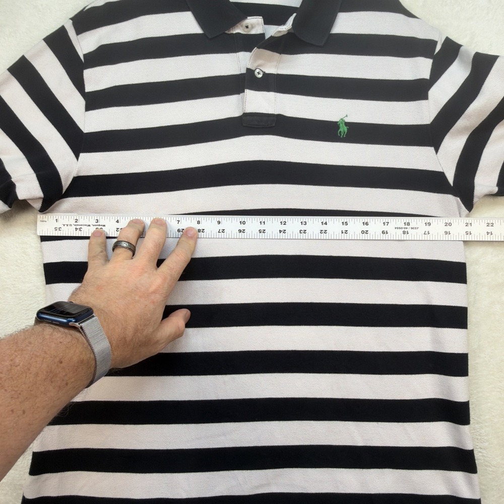 Polo Ralph Lauren Striped Polo Shirt Mens Large Black White Preppy Rugby - Picture 5 of 7